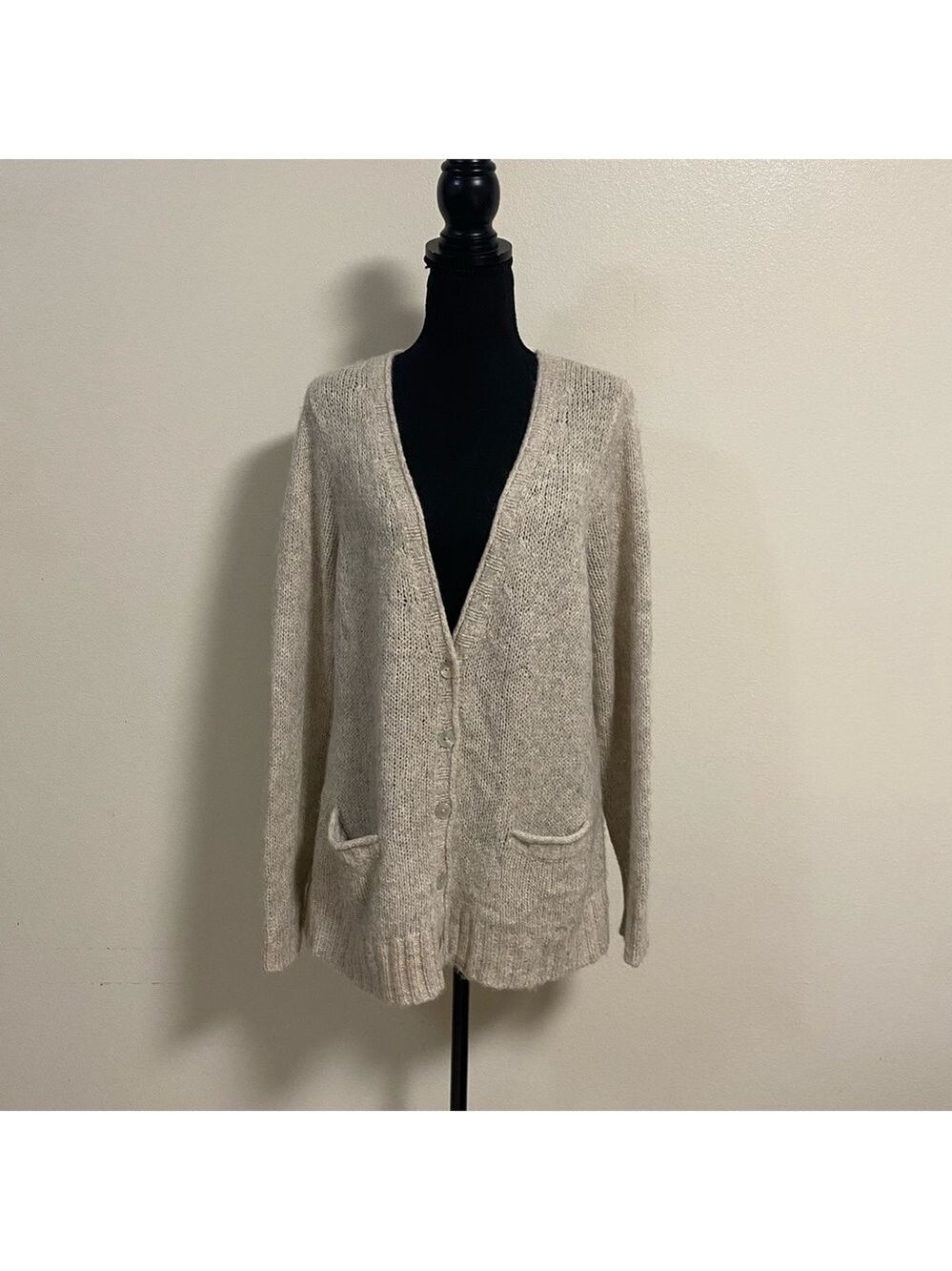 Peruvian Connection Cardigan Women Size Large Beige cream Cotton Alpaca Cardigan